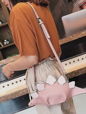 NWT Pink Dino Triceratops Shoulder Crossbody Bag Dinosaur Cute Fun Novelty